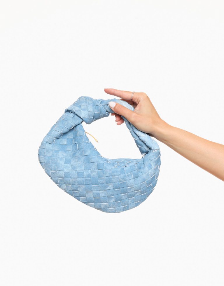 Lichtblauwe Suede Middel Gevlochten - Tas | Olivia & Kate