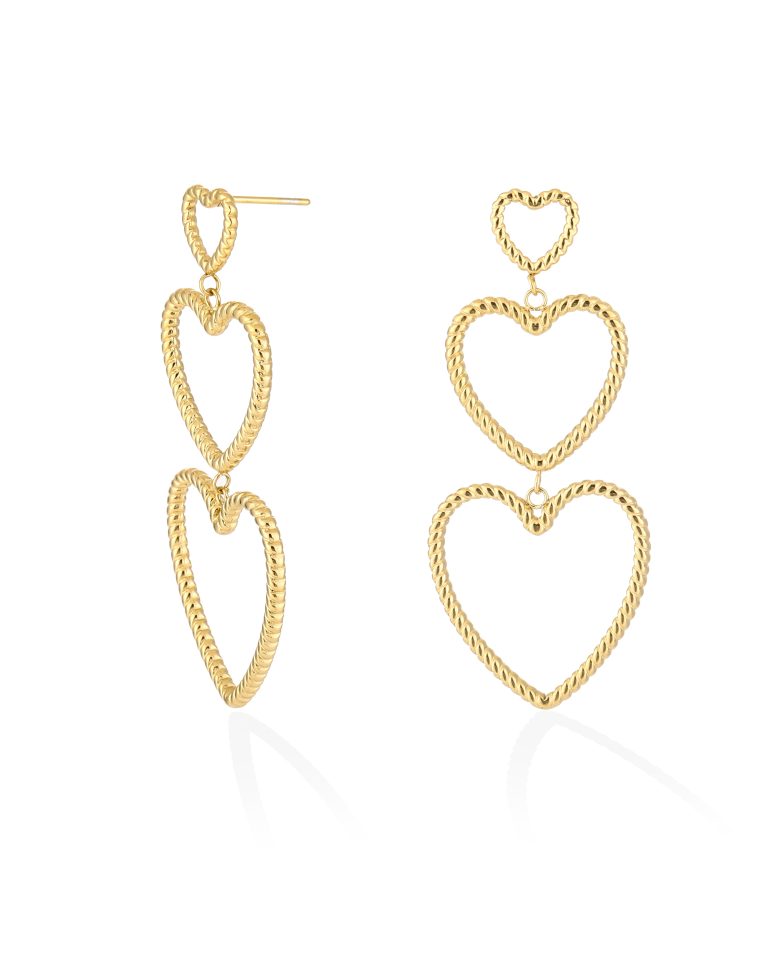 Gouden Gedetailleerde Open Rij Hartjes - Oorbellen | Olivia & Kate