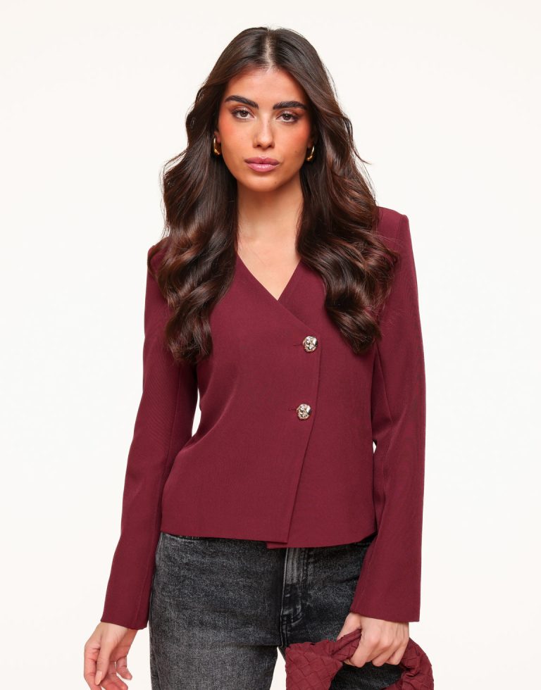 Bordeaux F/W Edit Blazer V-hals Gouden Knopen - Top | Olivia & Kate