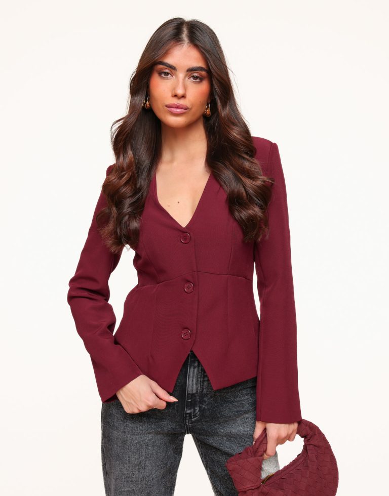 Bordeaux Blazer V-hals - Top | Olivia & Kate