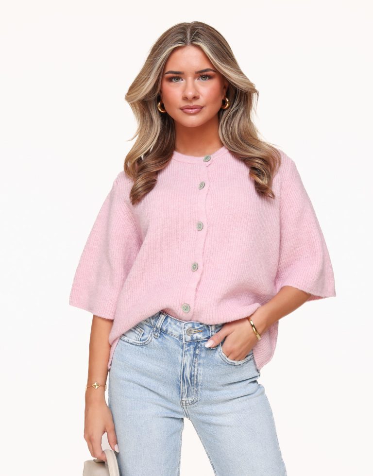 Lichtroze Gebreide 3/4 Mouwen - Vest | Olivia & Kate