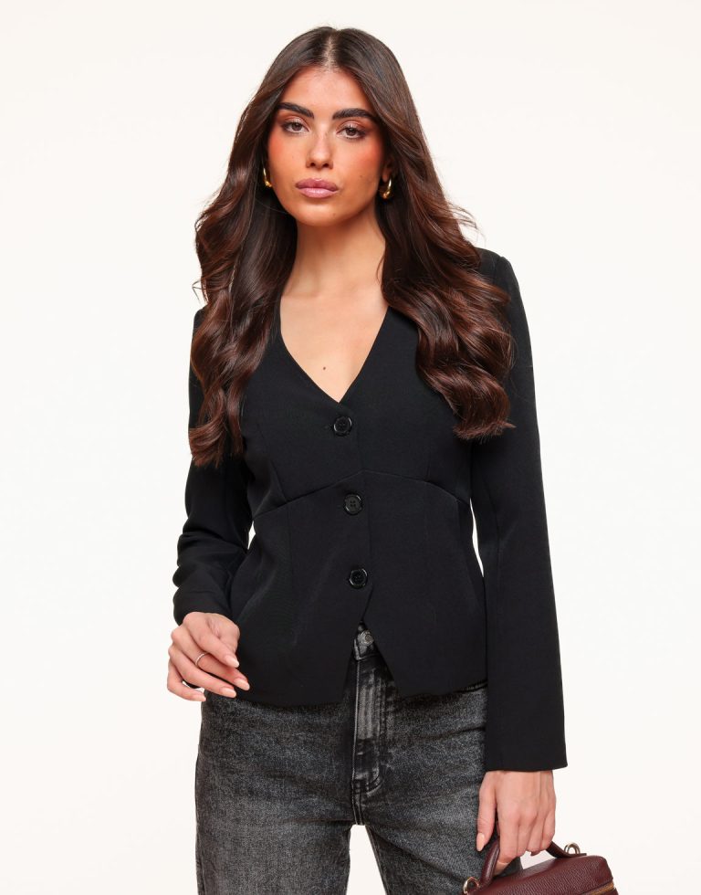 Zwarte Blazer V-hals - Top | Olivia & Kate