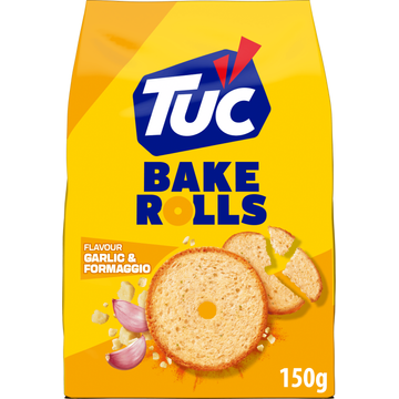 TUC Bake Rolls Crackers Garlic & Formaggio 150 g bij Jumbo | Flickmyhouse
