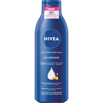 NIVEA Verzorgende Body Milk met Hyaluronzuur Zachte Amandel Olie en Voedend serum Body Melk met 72 Uur Hydratatie Voor Droge tot Zeer Droge Huid 250ml bij Jumbo | Flickmyhouse