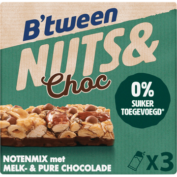 B'tween Nuts & Choc Notenmix met Melk en Pure Chocolade 3 x 32g bij Jumbo | Flickmyhouse