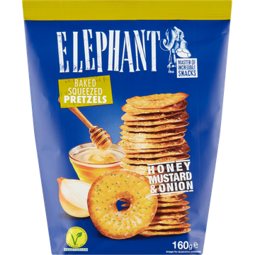 Elephant Baked Squeezed Pretzels Honey Mustard & Onion 160 g bij Jumbo | Flickmyhouse