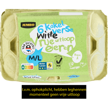 Jumbo Kakel Verse Witte Vrije Uitloop Eieren M/L 6 Stuks | Flickmyhouse