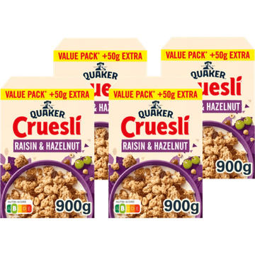 Quaker Cruesli Rozijn & Hazelnoot Voordeelverpakking 4 x 900 gr bij Jumbo | Flickmyhouse