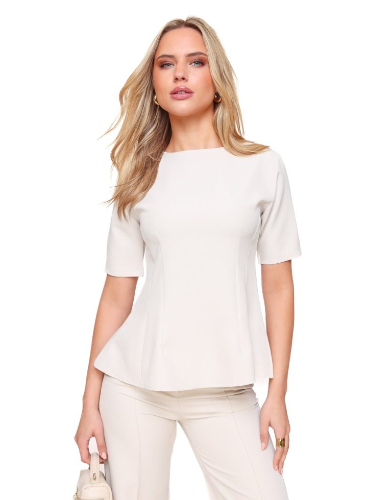 Beige Aangesloten Peplum SS - Top | Olivia & Kate