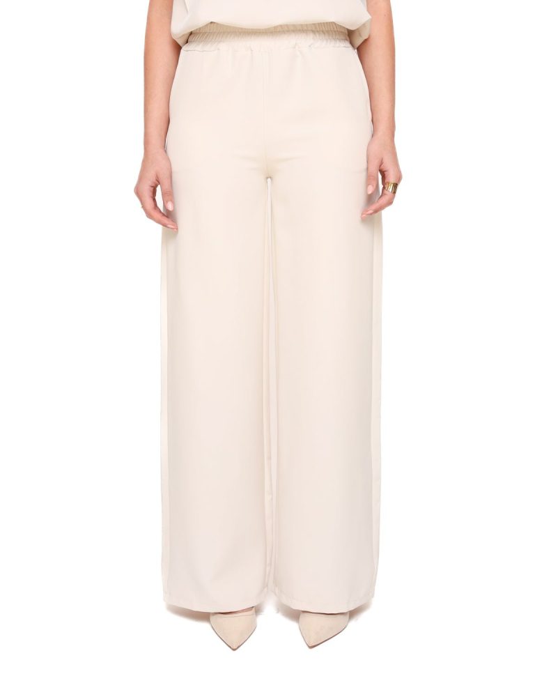 Beige Basic Wijde Elastieke Band - Pantalon | Olivia & Kate