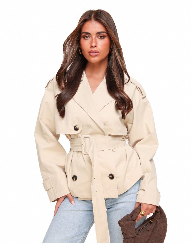 Beige Cropped Classic Trench Coat - Jas | Olivia & Kate