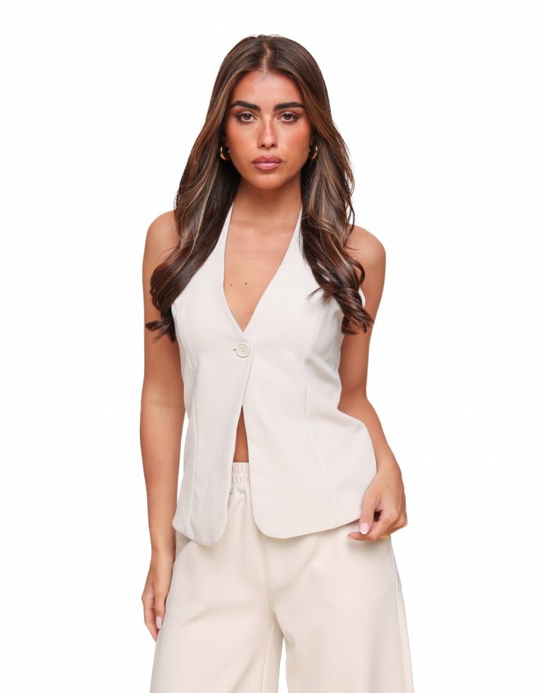 Beige Lage Halter - Gilet | Olivia & Kate