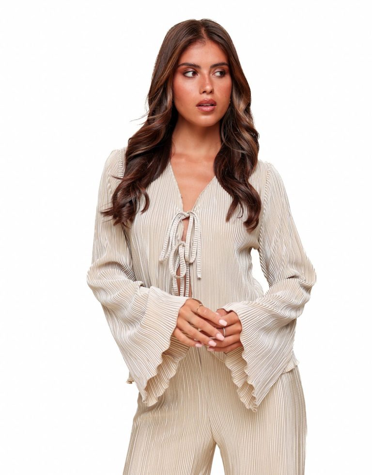 Beige Plisse Wikkel - Top | Olivia & Kate