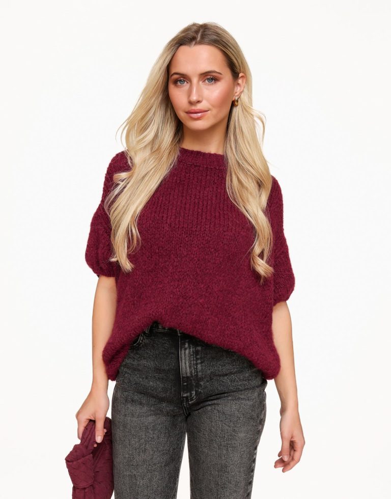 Bordeaux Wollen Gebreide 3/4 Mouwen - Trui | Olivia & Kate