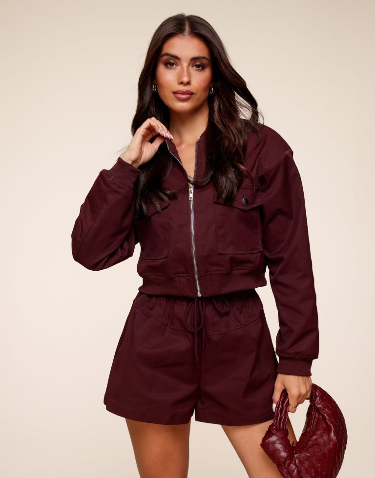Burgundy Bomber Cropped - Jasje | Olivia & Kate