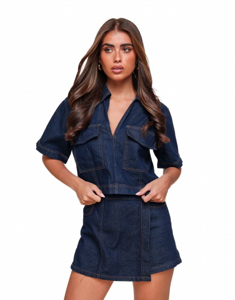 Donkerblauwe Denim SS - Top | Olivia & Kate