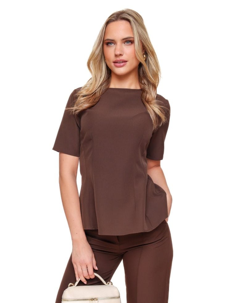 Donkerbruine Aangesloten Peplum SS - Top | Olivia & Kate