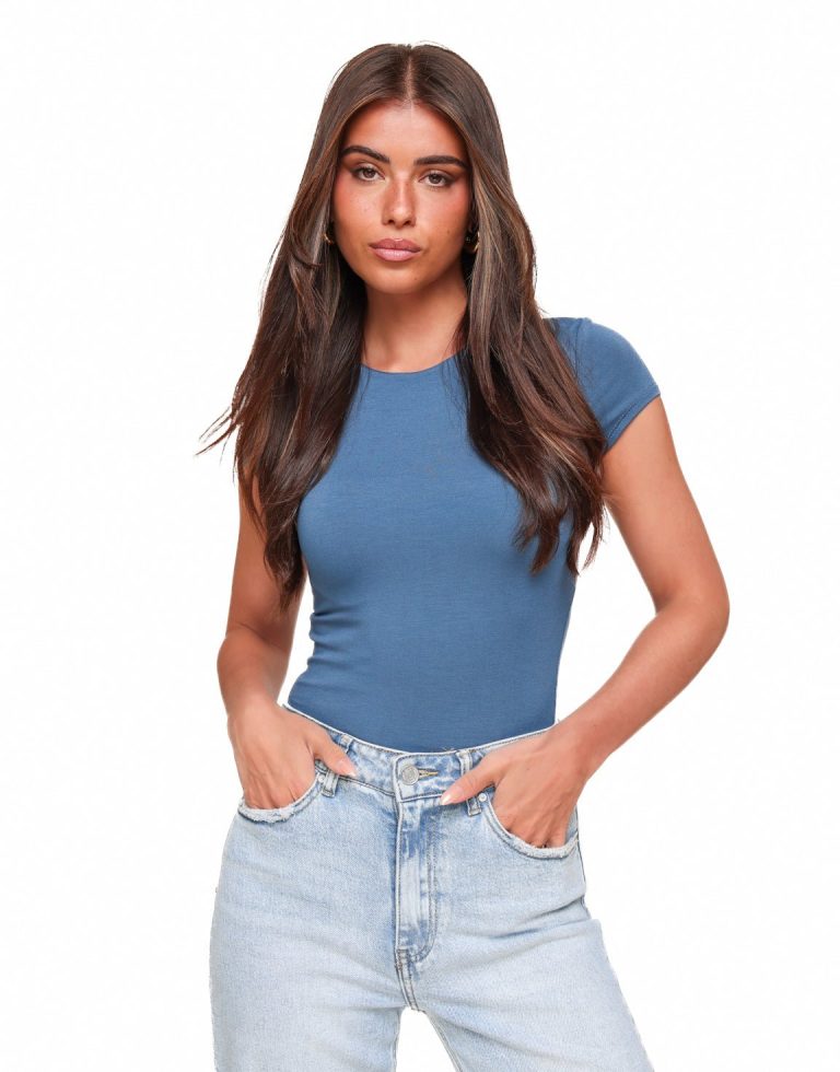Jeansblauwe Basic SS - Top | Olivia & Kate