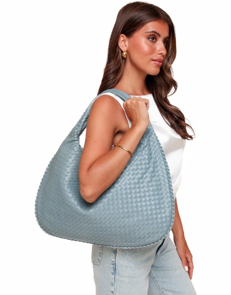 Lichtblauwe Grote Gevlochten - Tas | Olivia & Kate