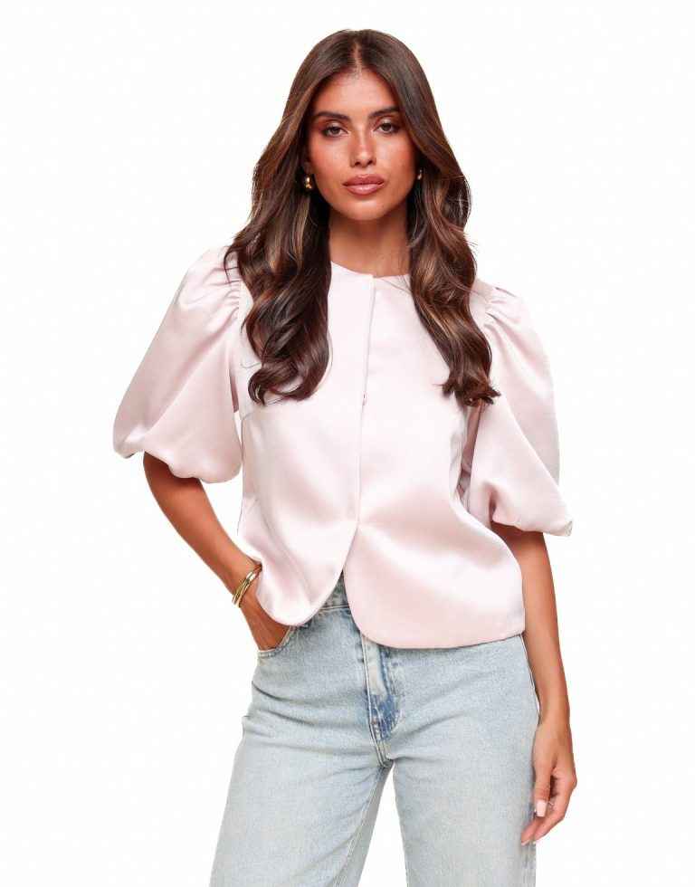 Lichtroze Satijnen Pofmouwen - Top | Olivia & Kate