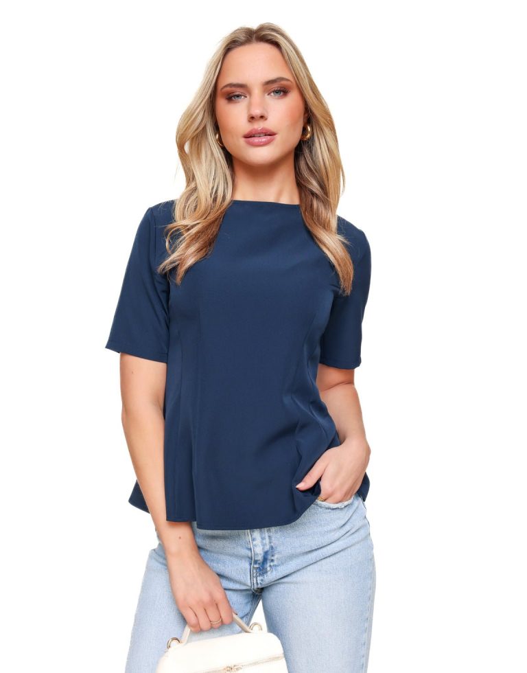 Navy Aangesloten Peplum SS - Top | Olivia & Kate