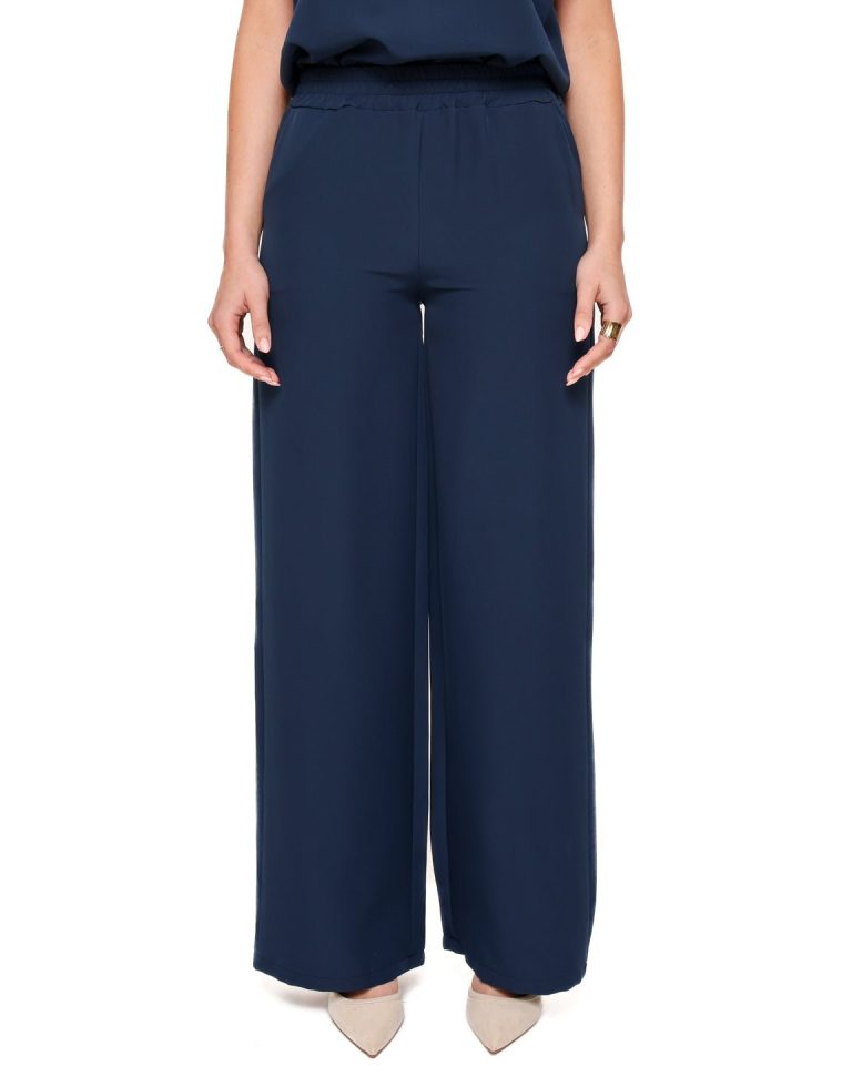 Navy Basic Wijde Elastiek Band - Pantalon | Olivia & Kate