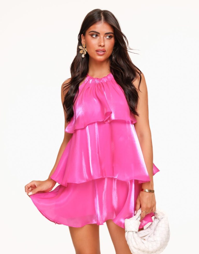 Roze Petite Satijnen Ruffel - Jurk | Olivia & Kate