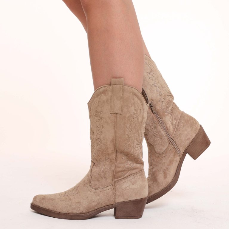 Taupe Suede Cowboy - Laarzen | Olivia & Kate