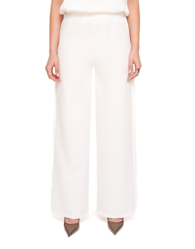 Witte Basic Wijde Elastiek Band - Pantalon | Olivia & Kate