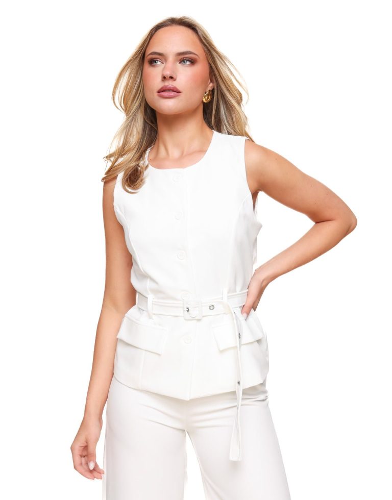 Witte Riem Hoge Knopen - Gilet | Olivia & Kate