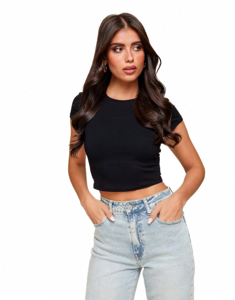 Zwarte Cropped SS - Top | Olivia & Kate