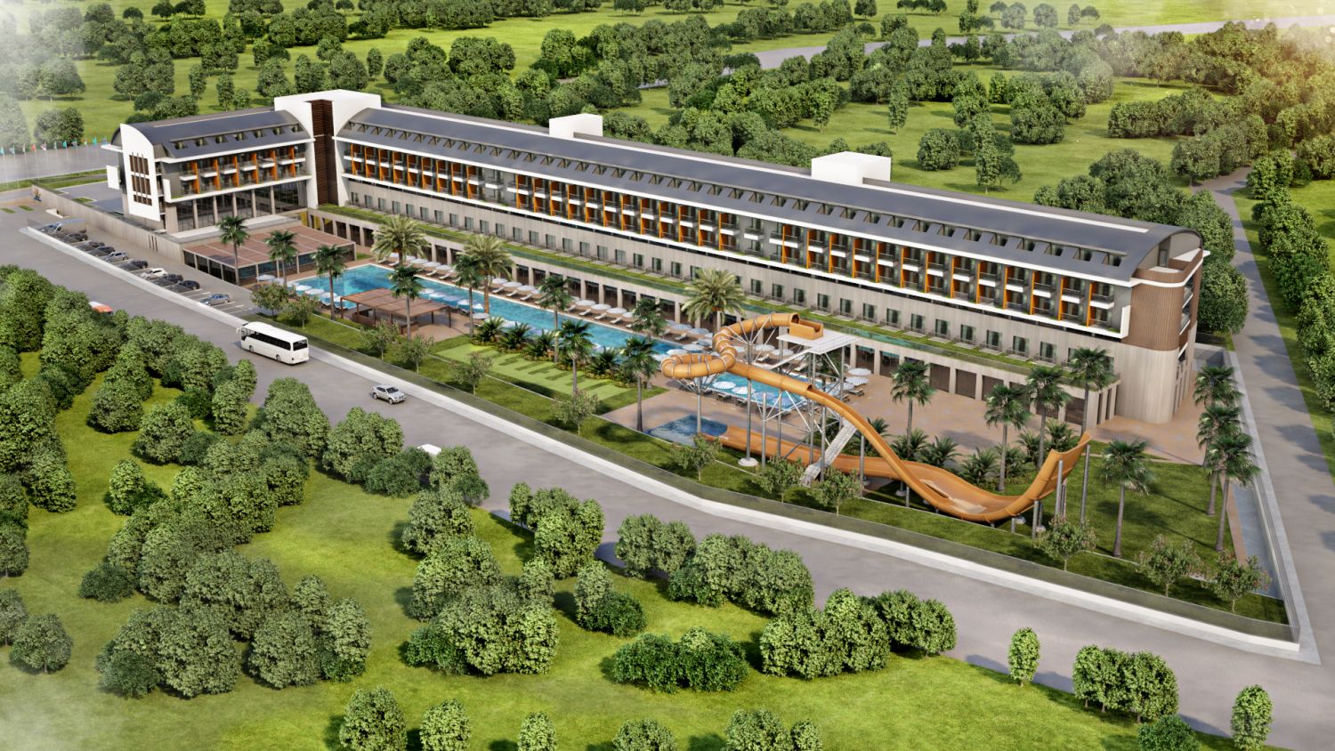 LiggingHet resort ligt aan een hoofdstraat