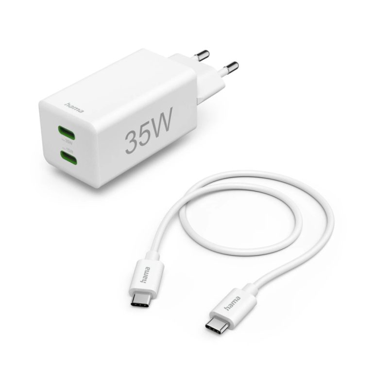 Hama Snellader + Kabel 2x USB-C PD/QC Mini-oplader 35W 1 m Wit | Kopen bij Flickmyhouse