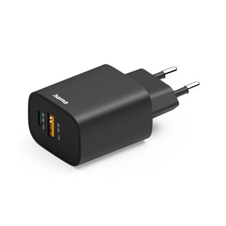 Hama Snellader 1x USB-A 1x USB-C PD 30W Zwart | Kopen bij Flickmyhouse