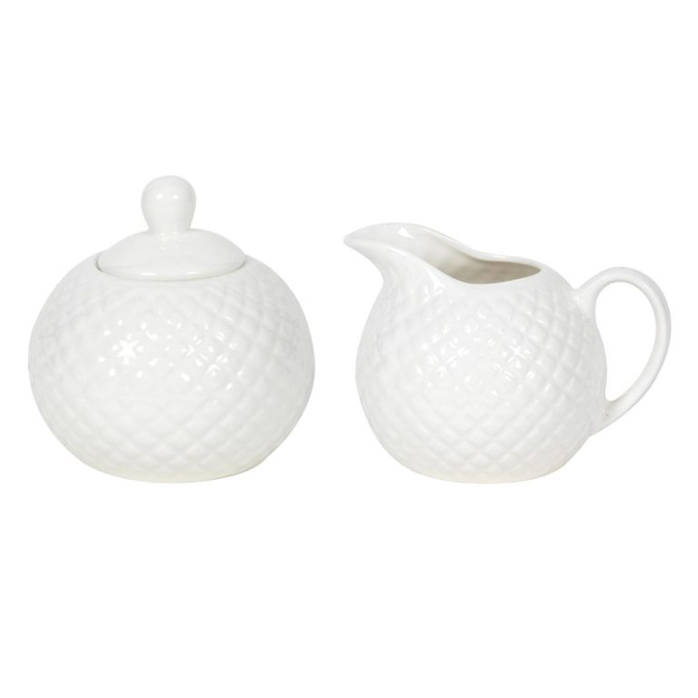 Porseleinen Melkkan en Suikerpot met Diamond Motief Wit | Kopen bij Flickmyhouse
