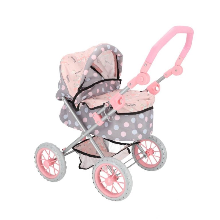 Poppenwagen 65x35.5x75 cm Grijs/Roze | Kopen bij Flickmyhouse