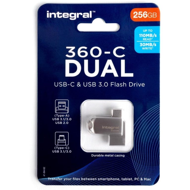 Integral 360-C Dual Flash Drive USB-C & USB 3.0 256 GB Metaal/Zilver | Kopen bij Flickmyhouse