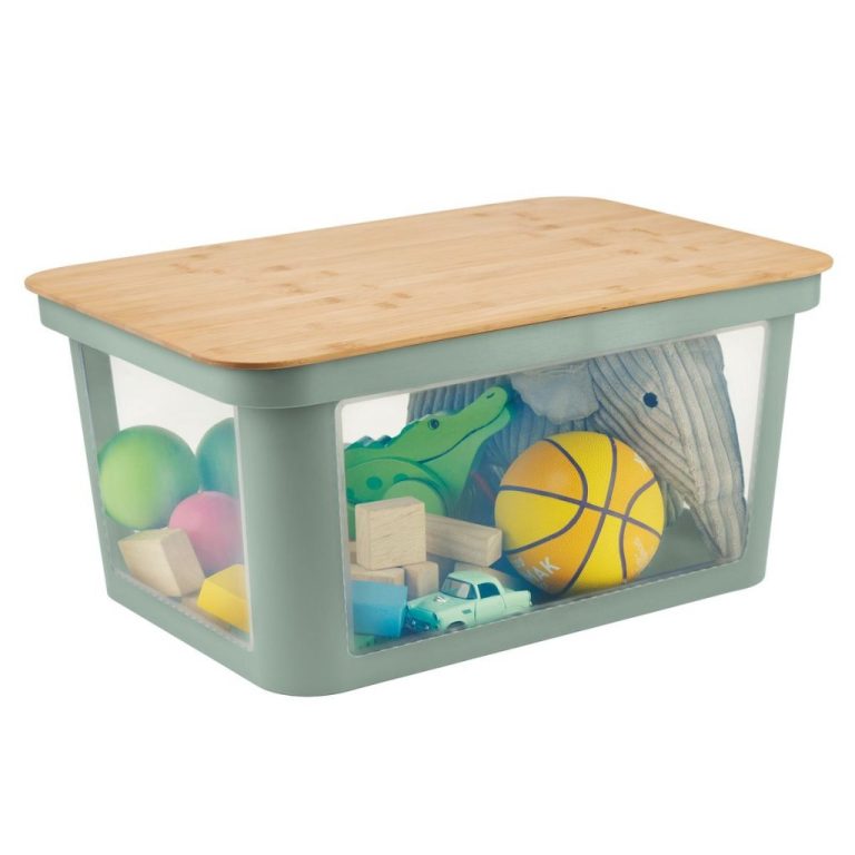 Rotho PINA Opbergbox met Deksel 45L Sage Green/Bamboe/Transparant | Kopen bij Flickmyhouse