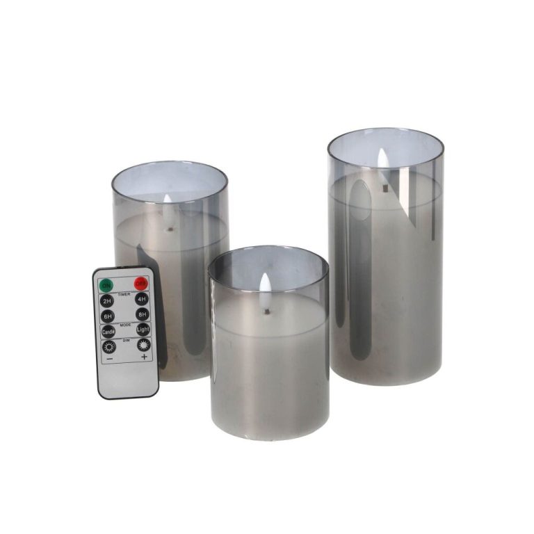 Daily Home LED Kaarsen Set met Afstandsbediening 3 Stuks Grijs/Glas | Kopen bij Flickmyhouse