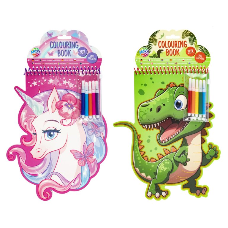 Kleurboek Dino of Eenhoorn + Stiften en Stickers | Kopen bij Flickmyhouse