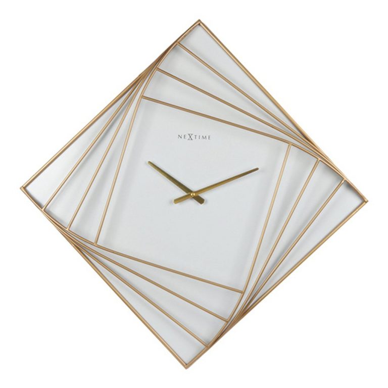 NeXtime NE-3268 Turning Square Wandklok Groot 85 cm Goud/Wit/Metaal | Kopen bij Flickmyhouse