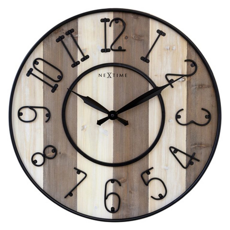 NeXtime NE-3279BR Grote Wandklok Oxford 50 cm Hout/Zwart Metaal | Kopen bij Flickmyhouse