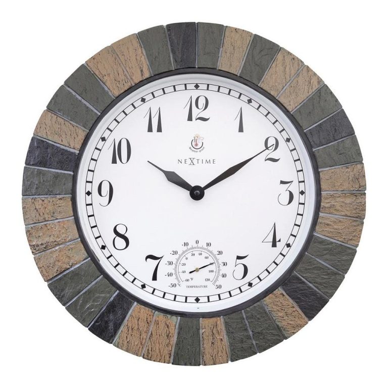 NeXtime NE-4320 Buitenklok Aster + Thermo- en Hydrometer 43.5 cm Steenlook | Kopen bij Flickmyhouse