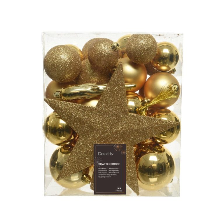 Decoris Kerstballen Mat/Glas/Glitter 33 Stuks Goud | Kopen bij Flickmyhouse