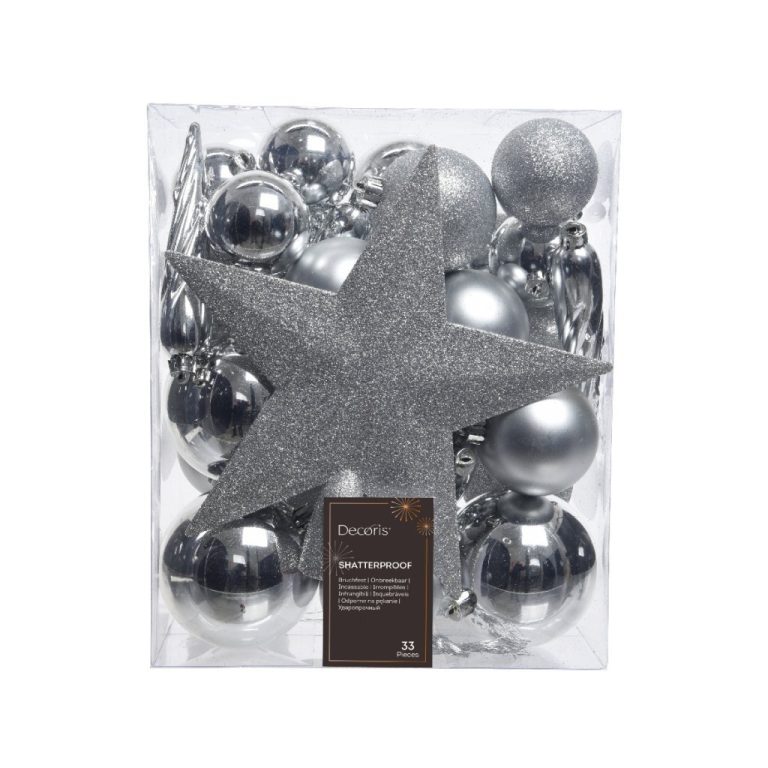 Decoris Kerstballen Mat/Glas/Glitter 33 Stuks Zilver | Kopen bij Flickmyhouse