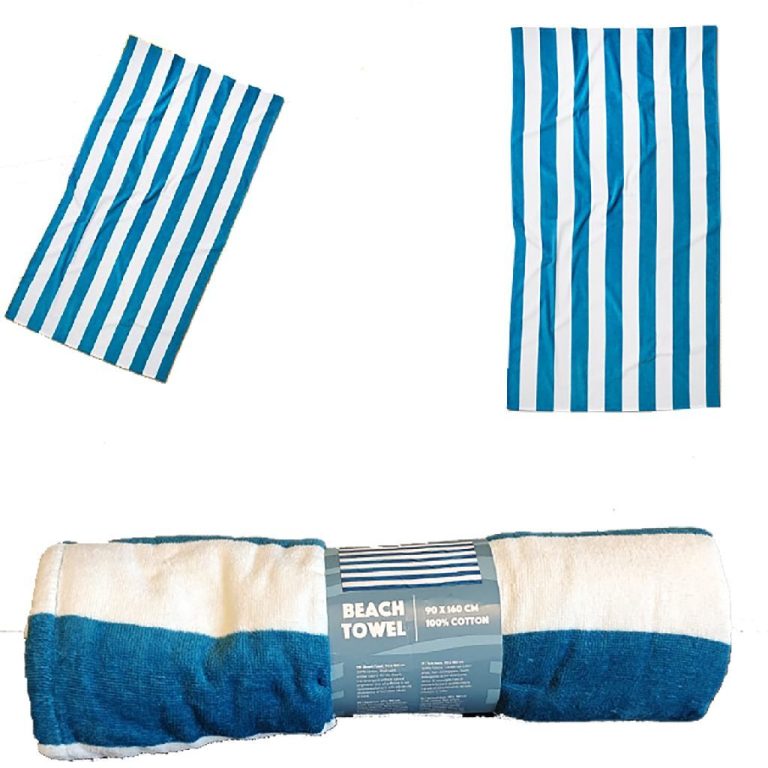 Strandlaken Streep 90x160 cm Blauw/Wit/Katoen | Kopen bij Flickmyhouse