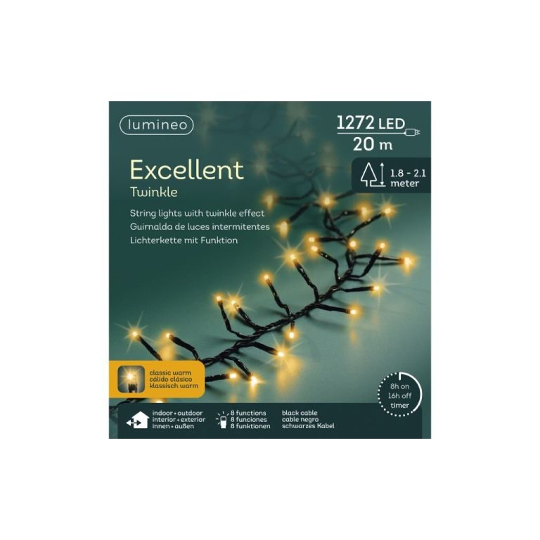 Lumineo LED Excellent Twinkle 1272 LEDs 20 cm Zwart Warm Wit Licht | Kopen bij Flickmyhouse