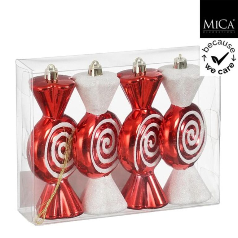 Mica Decorations Snoep Hangers 12.5x6x4.5 cm 4 Stuks Rood/Wit | Kopen bij Flickmyhouse
