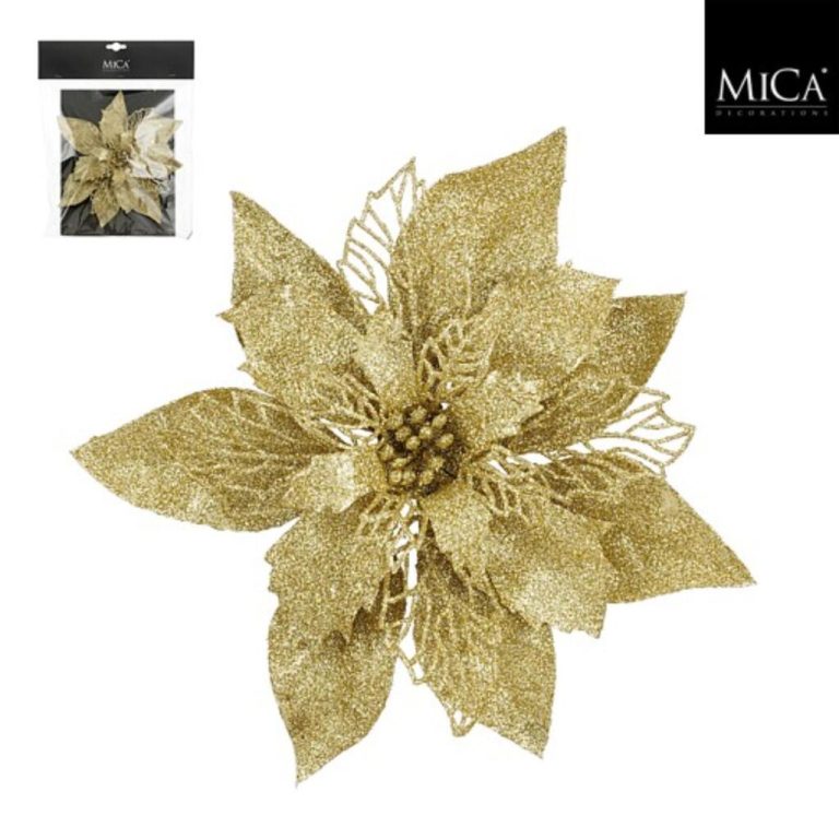 Mica Decorations Clip Poinsettia 3x20 cm Goud | Kopen bij Flickmyhouse