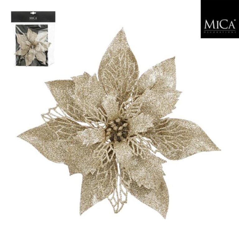 Mica Decorations Clip Poinsettia 3x20 cm Champagne | Kopen bij Flickmyhouse